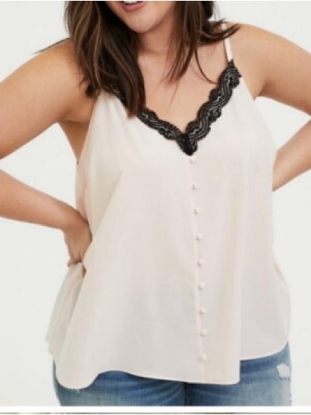 TORRID  Cream Camisole with Black Lace Trim